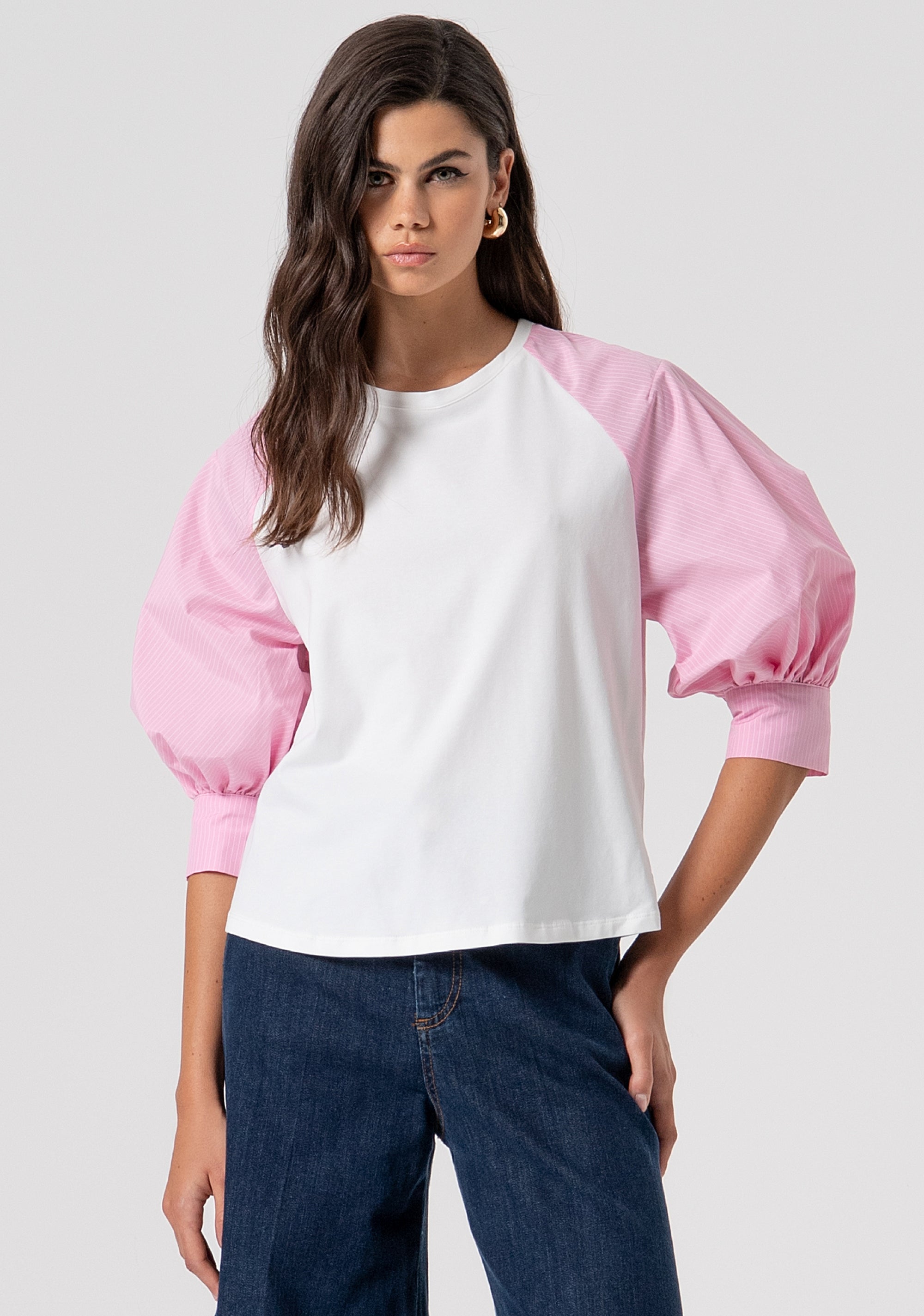 T-shirt regular con maniche a palloncino in popeline FS26ST3009J40101-291 Fracomina