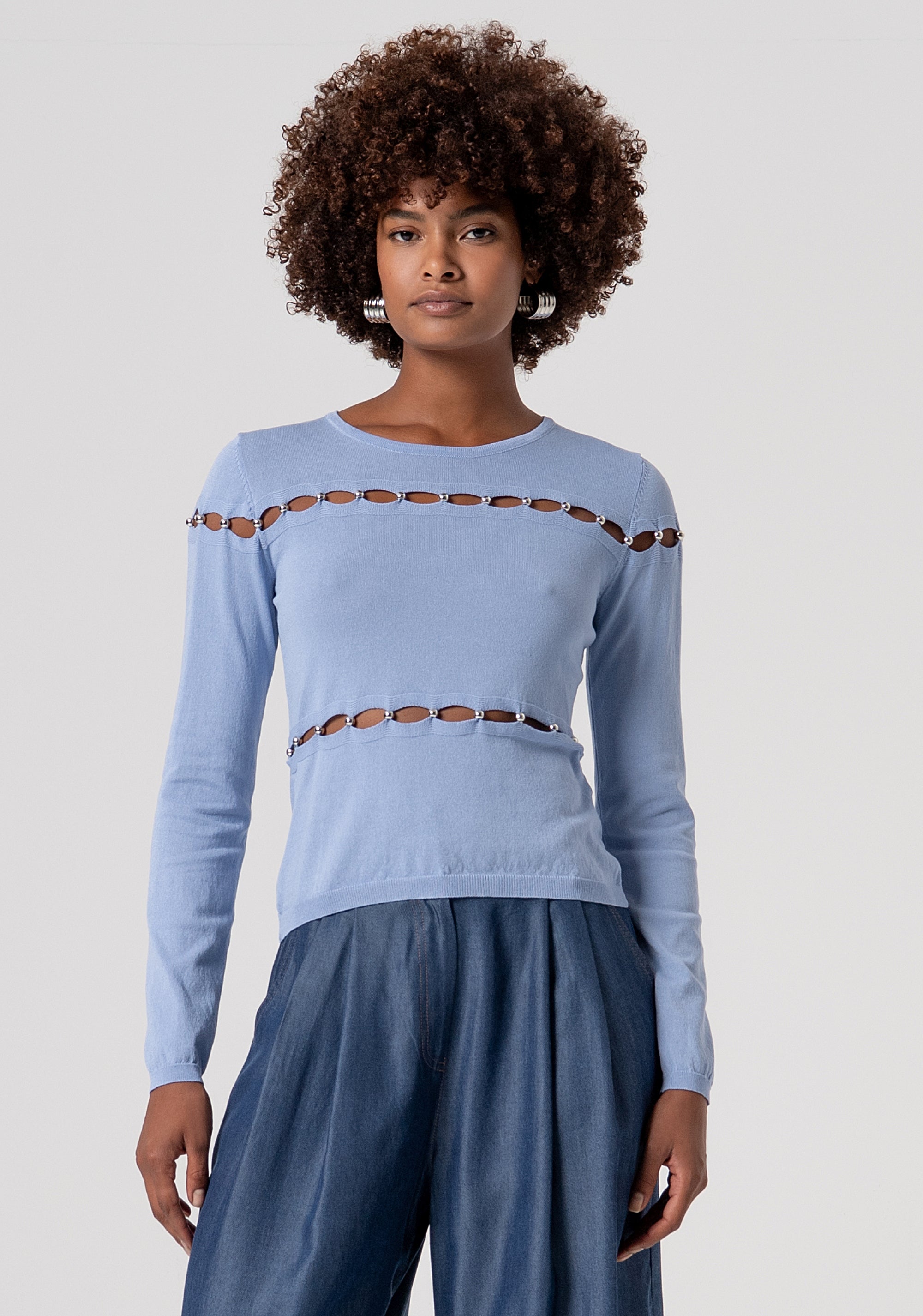 Maglia slim con cut out e perle FS26ST7002K41601-252 Fracomina