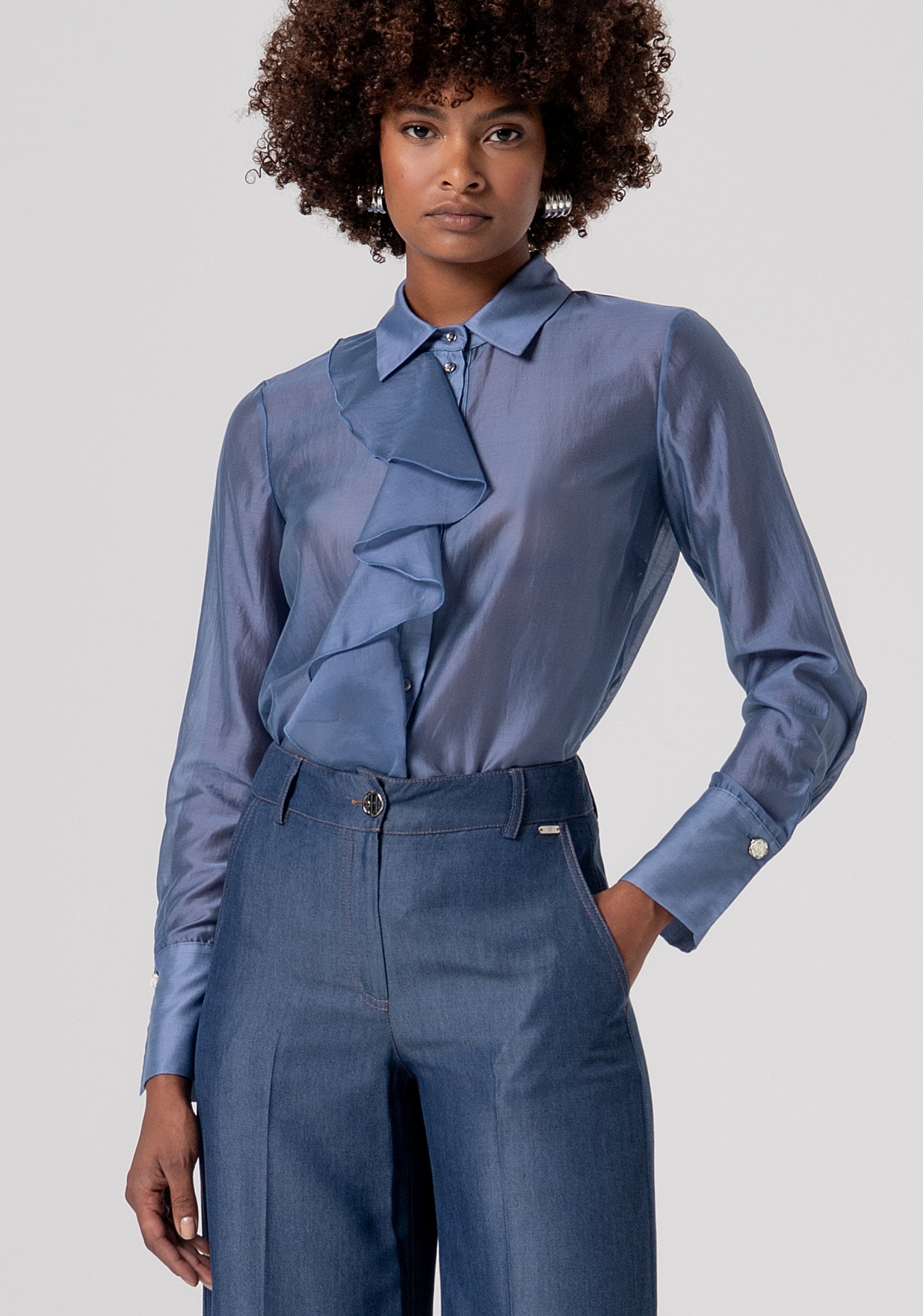 Pantalone flare a palazzo in chambray FS26SV3005D46901-064 Fracomina