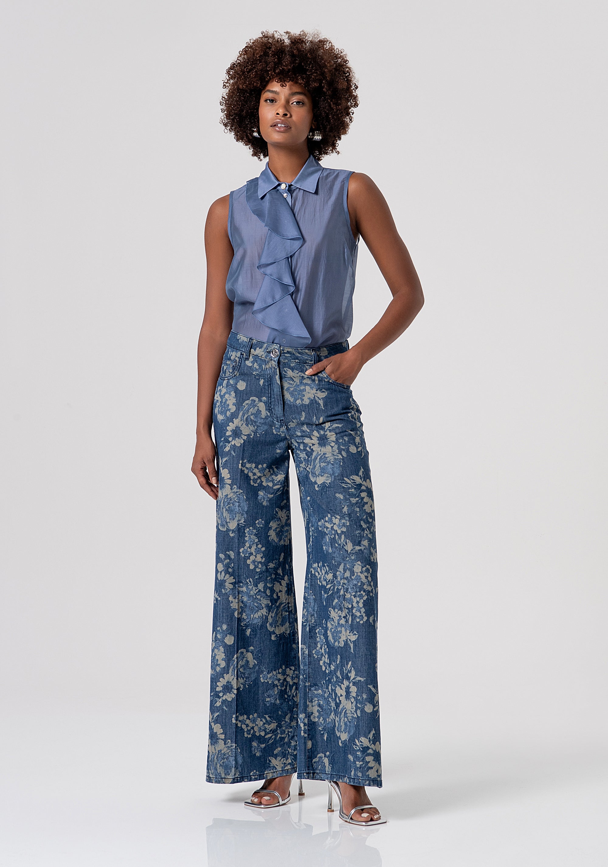 Jeans flare wide leg in denim con fantasia floreale FS26SV3012D400K2-S21 Fracomina