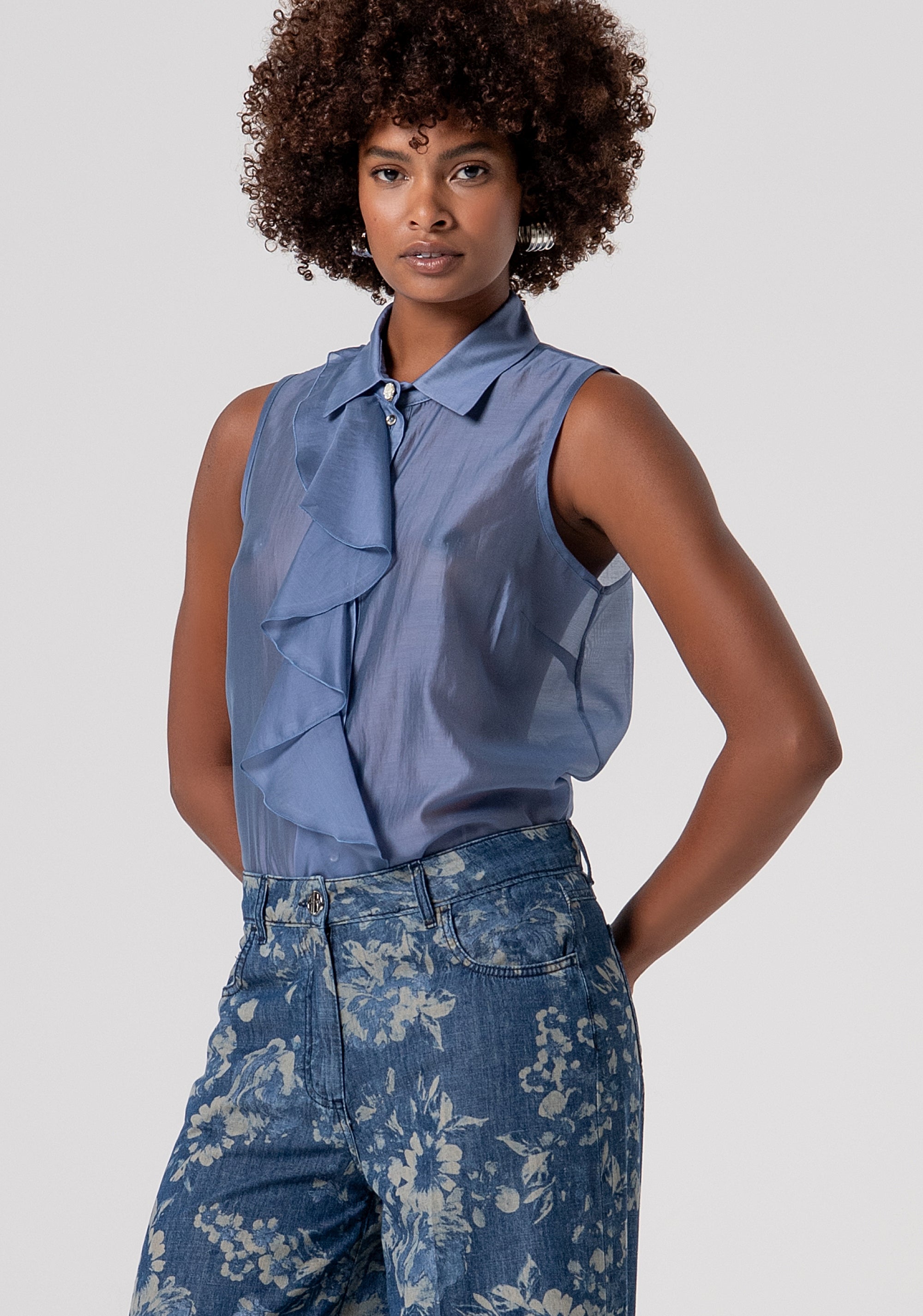 Jeans flare wide leg in denim con fantasia floreale FS26SV3012D400K2-S21 Fracomina