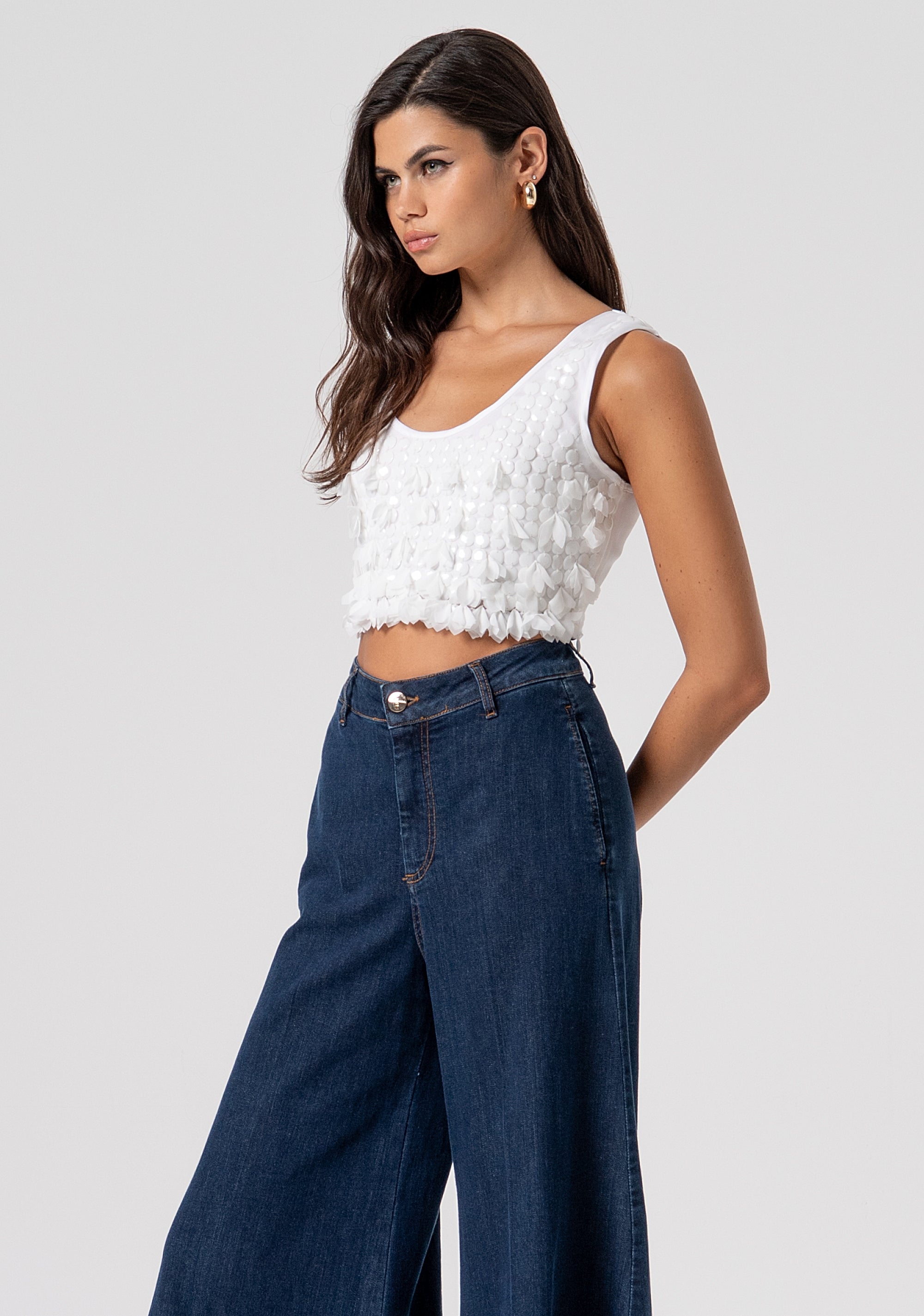 Jeans flare a palazzo in denim con lavaggio scuro FS26SV3017D40193-365 Fracomina