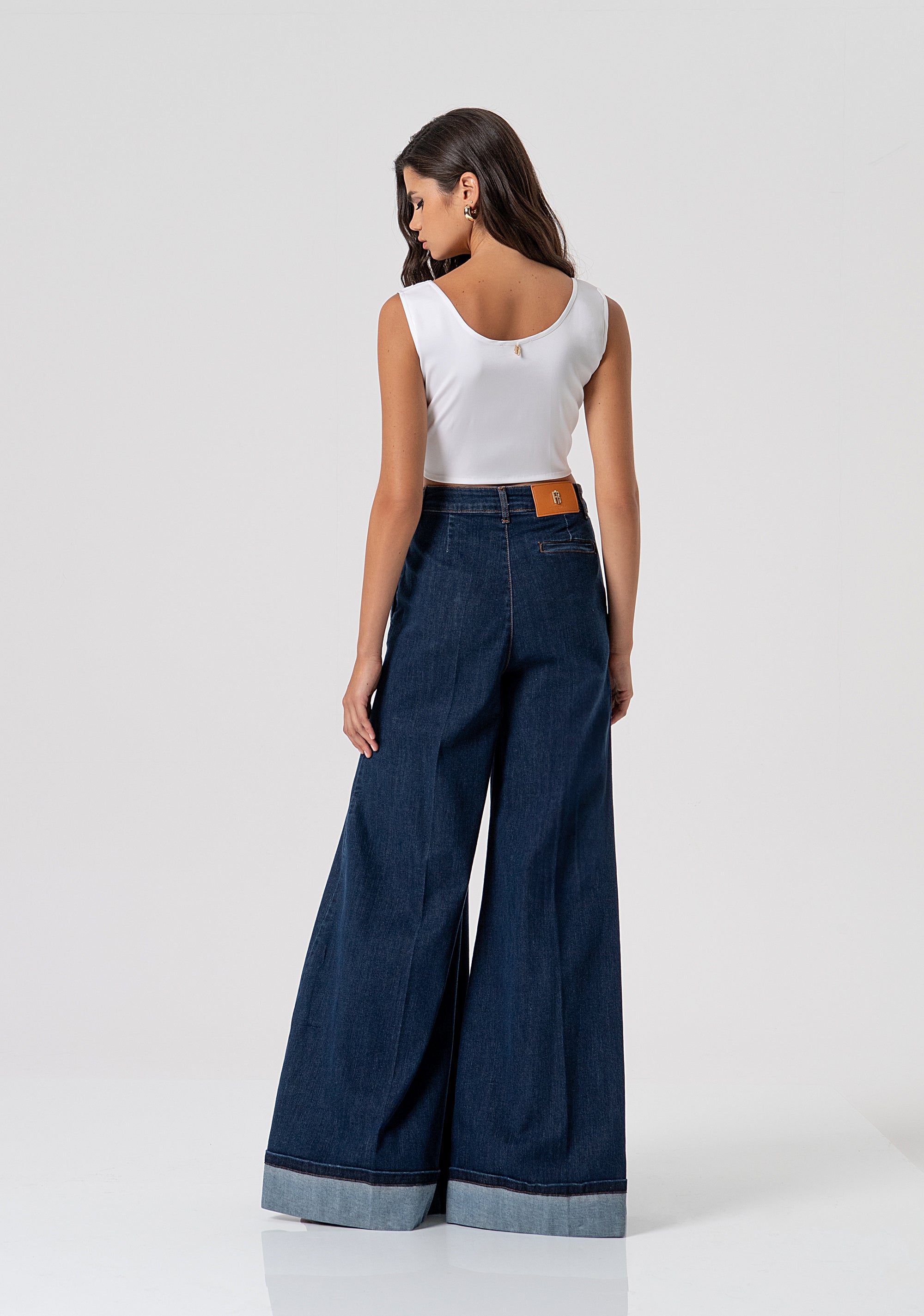 Jeans flare a palazzo in denim con lavaggio scuro FS26SV3017D40193-365 Fracomina