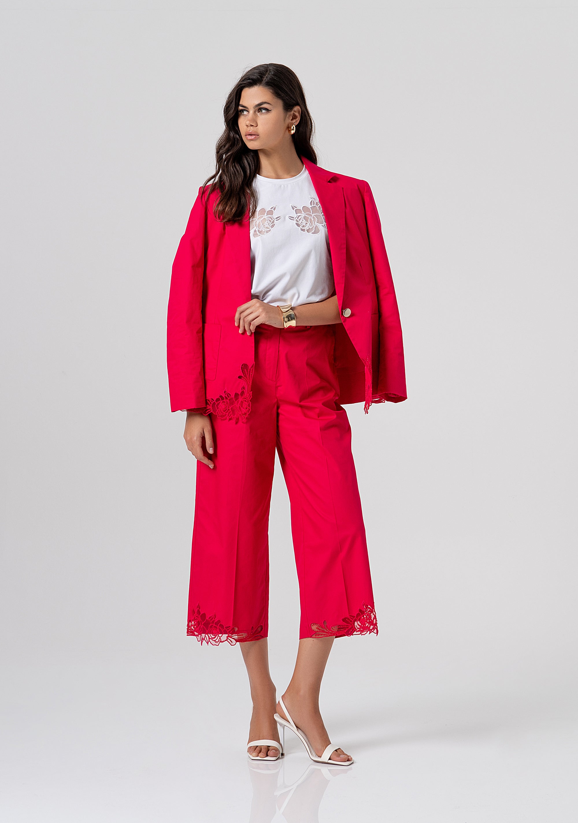 Pantalone cropped in cotone con ricami sul fondo FS26SV9001W400E5-689 Fracomina