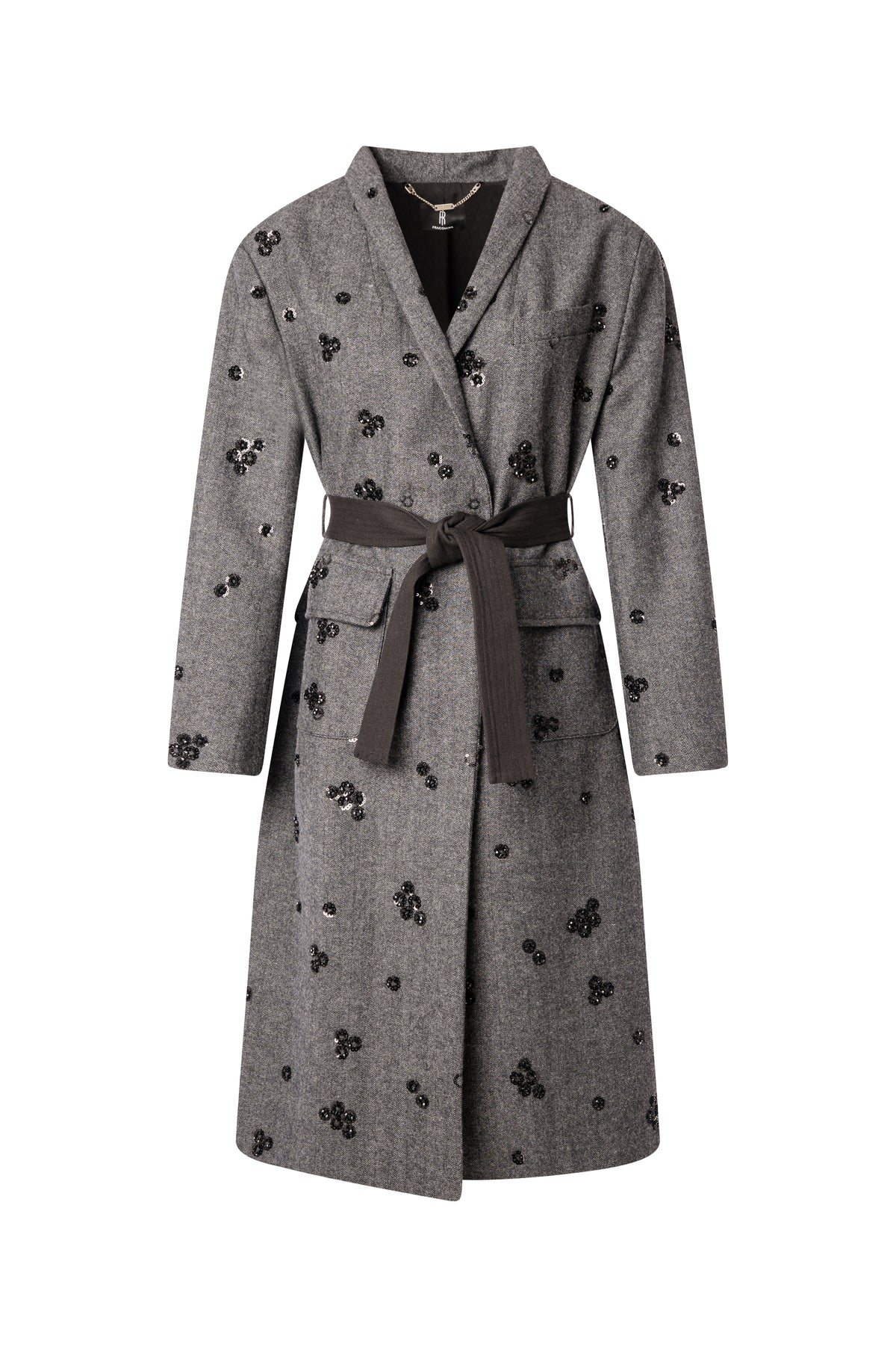 Cappotto regular lungo doppiopetto con applicazioni con paillettes FS26WC1009W863R9-K10 Fracomina