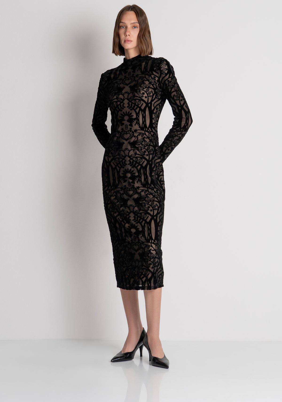 Abito slim midi in pizzo floccato FS26WD2003W858Q5 FRACOMINA