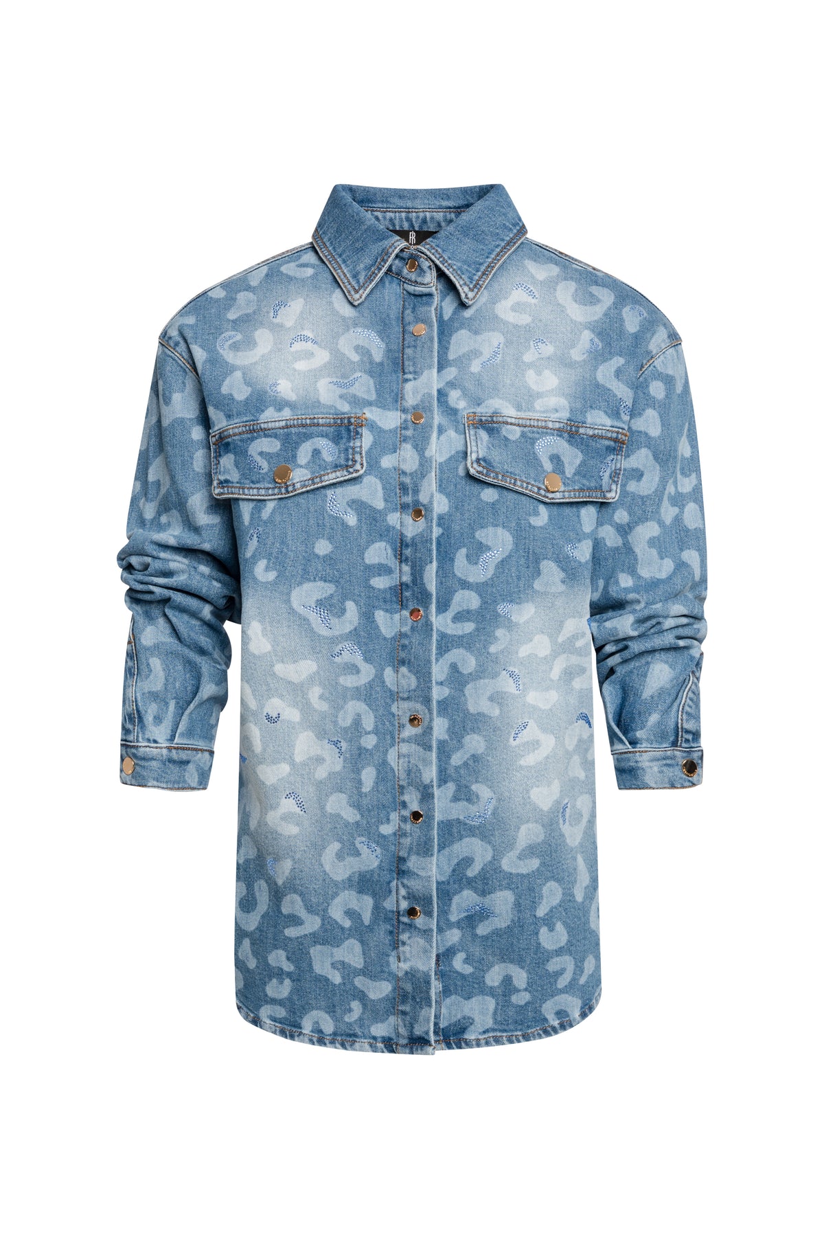 Camicia regular in denim con lavaggio medio e fantasia animalier FS26WT6016D401L7-K02 Fracomina