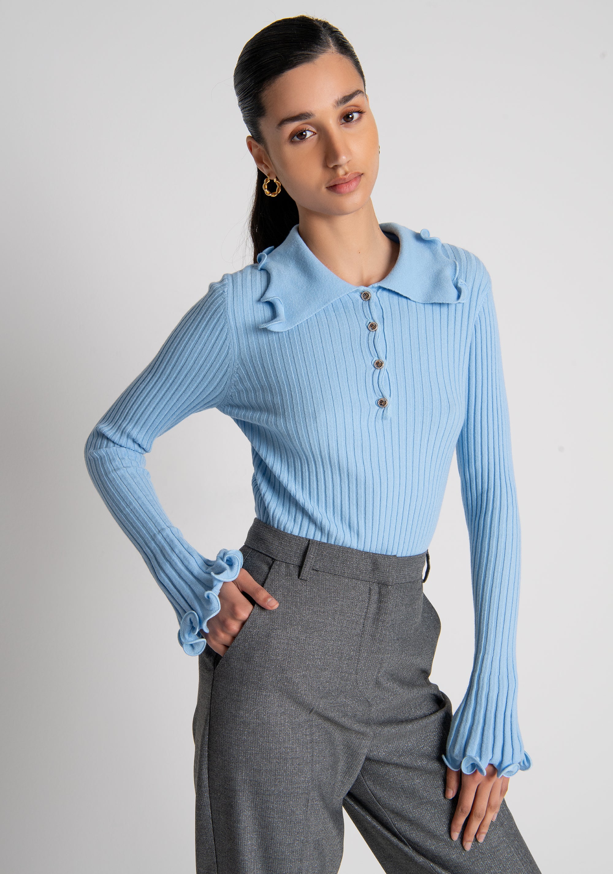 Maglia slim modello polo con rouches FS26WT7034K42001 FRACOMINA