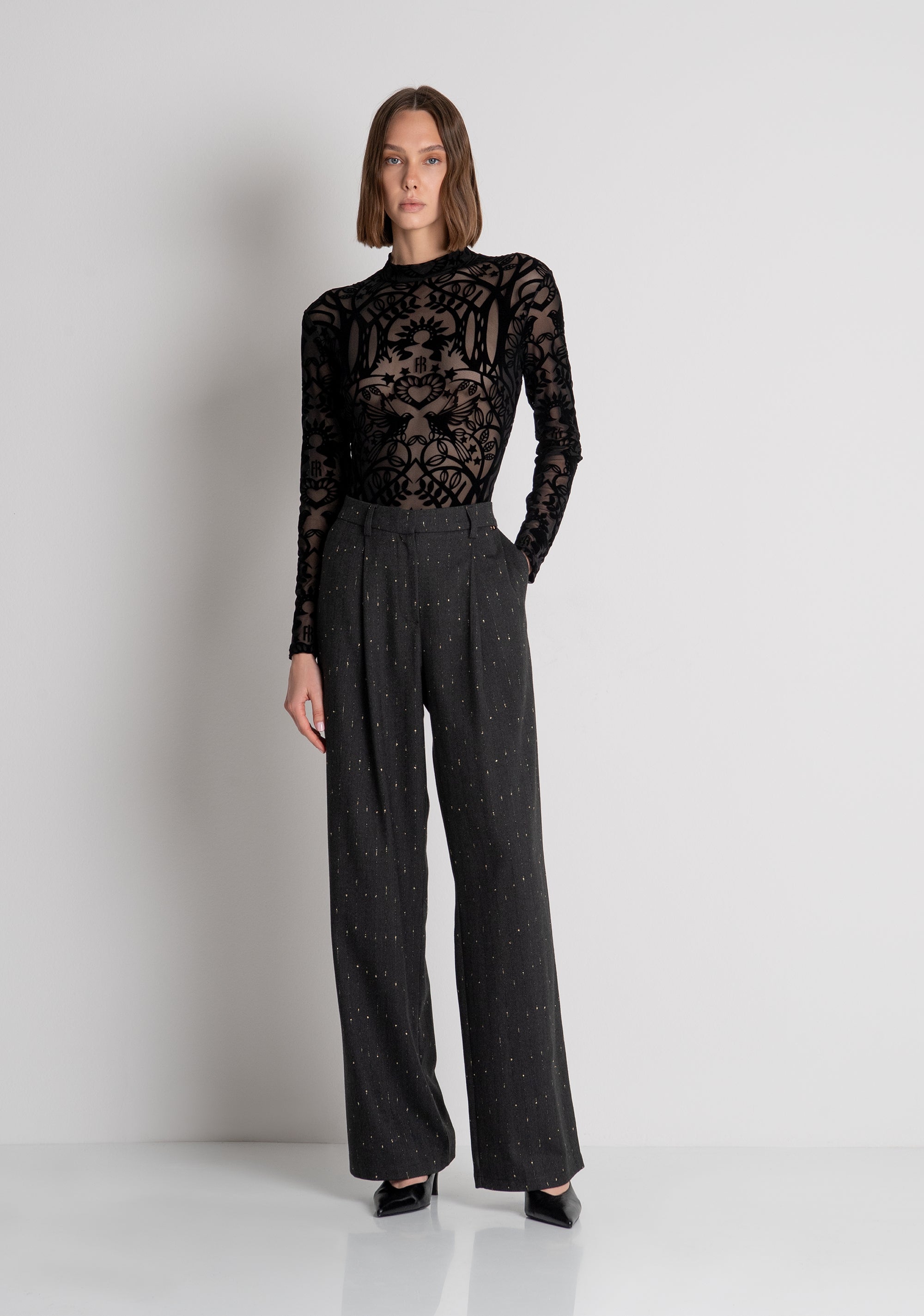 Pantalone wide a palazzo in tessuto gessato FS26WV3009W726Q7 FRACOMINA