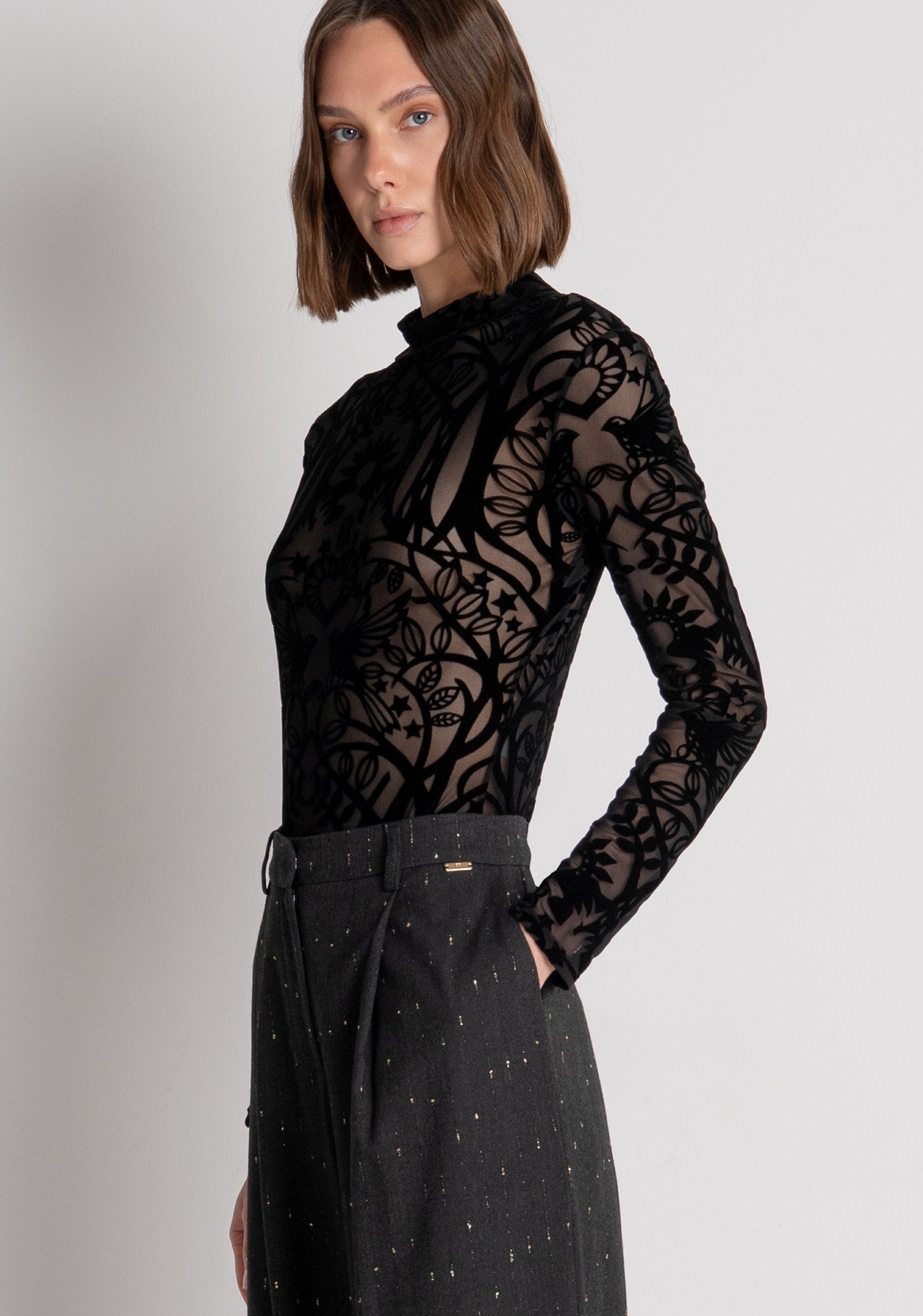 Pantalone wide a palazzo in tessuto gessato FS26WV3009W726Q7 FRACOMINA