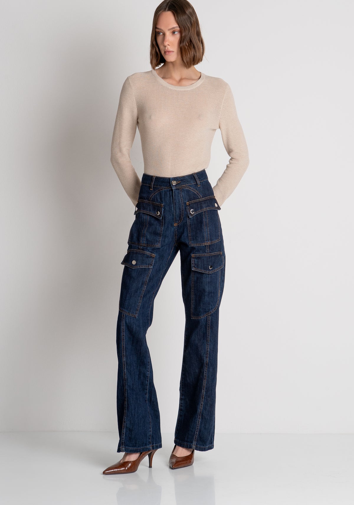 Jeans bootcut in denim con lavaggio scuro FS26WVA001D40993 FRACOMINA