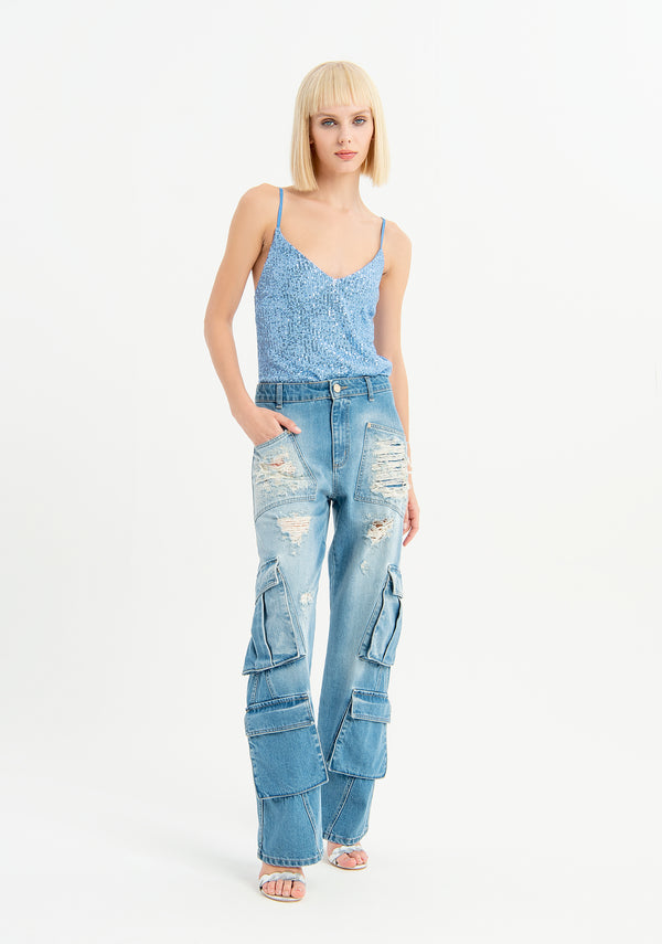 Jeans palazzo con tasconi laterali cargo Riot
