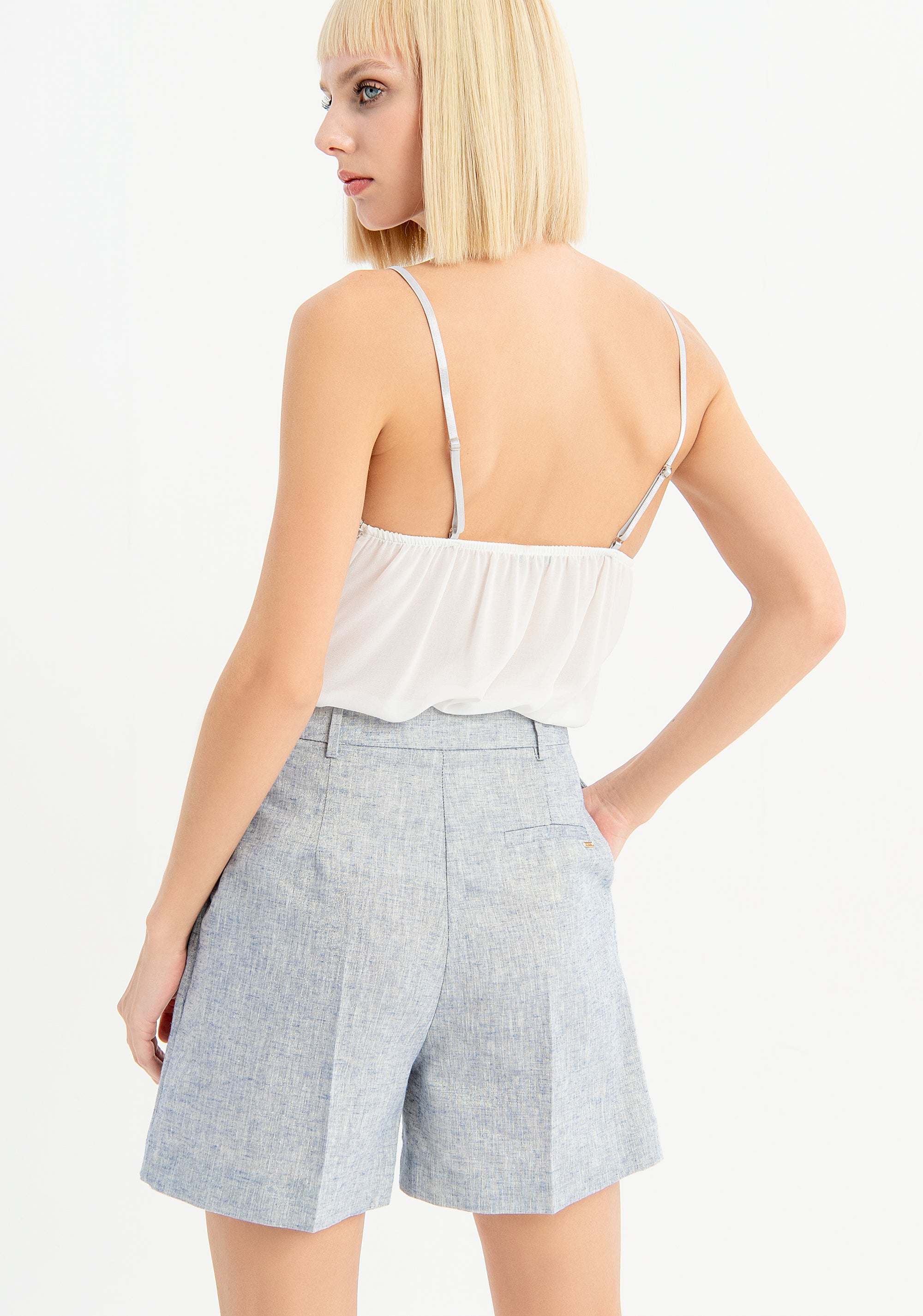 Shorts misto lino vita alta