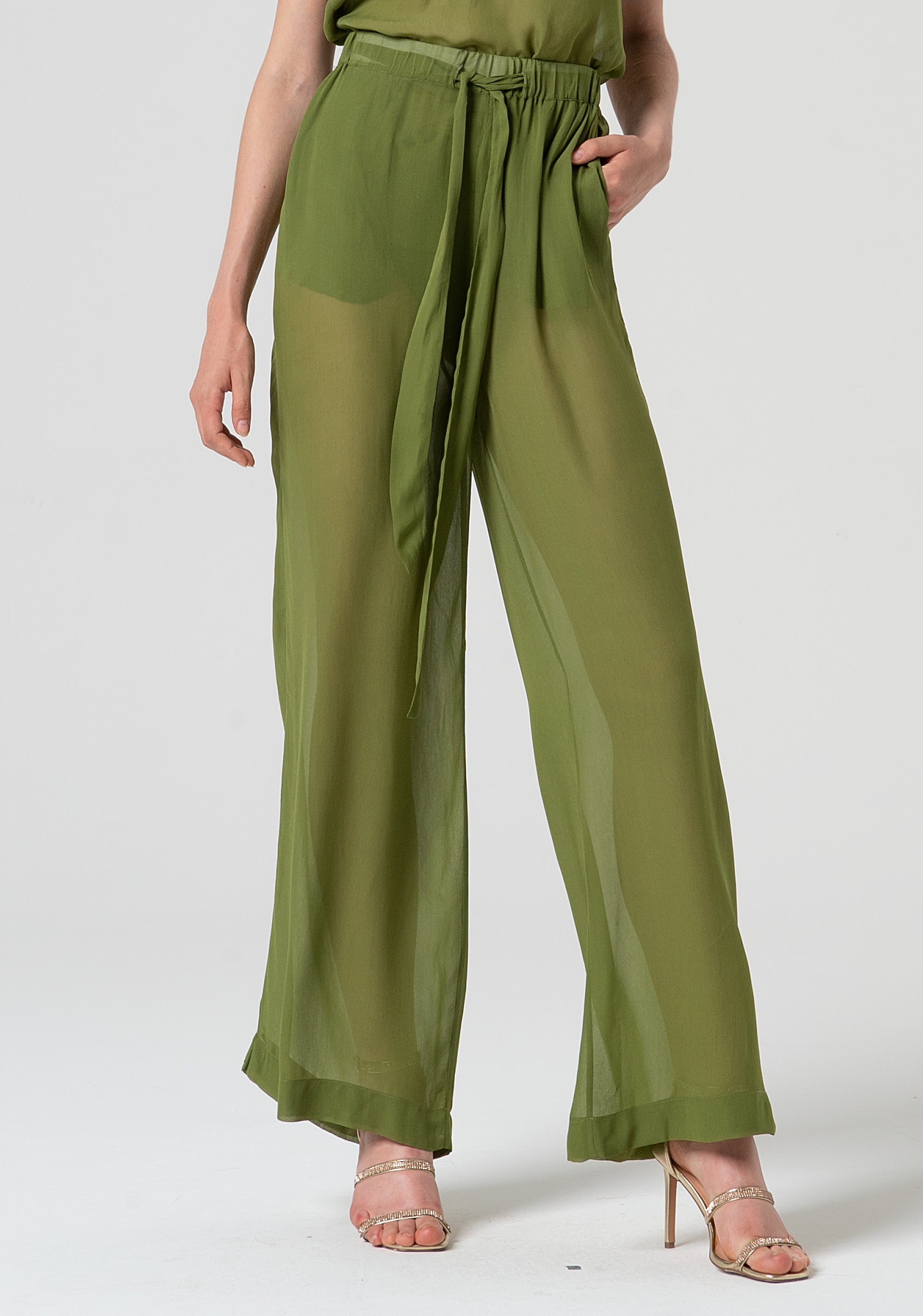 Pantalone a palazzo in georgette di viscosa