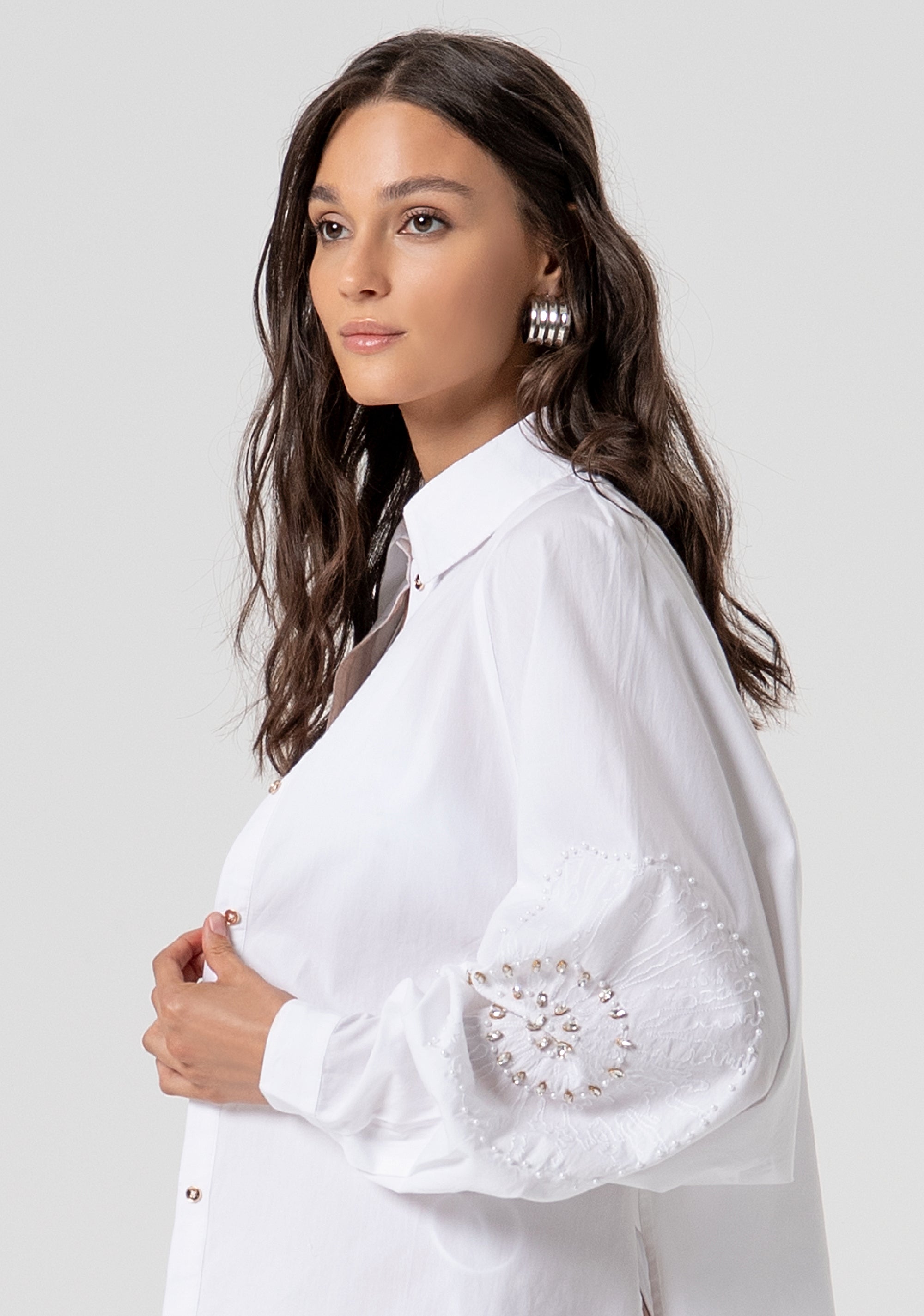 Camicia over in popeline con pietre luminose FV26ST6002W430E5-278 Fracomina