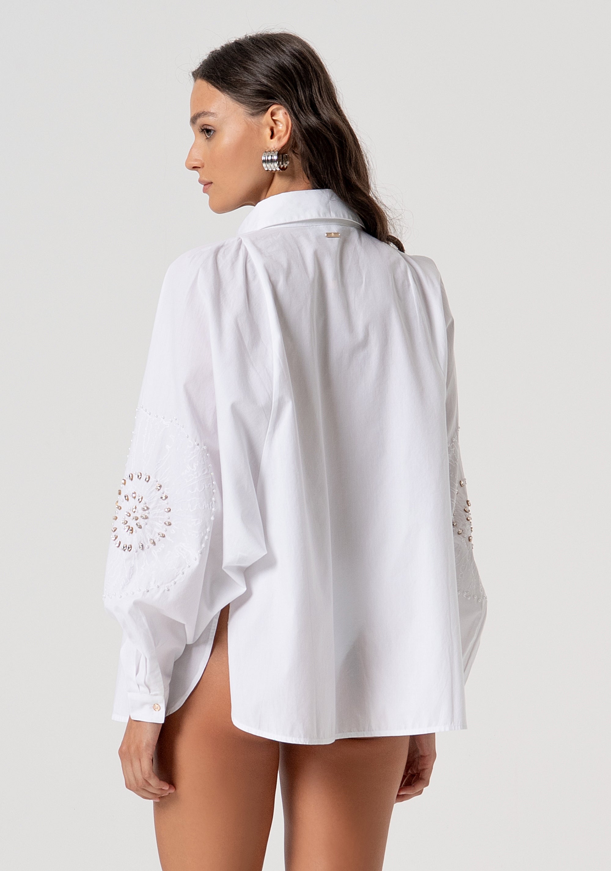 Camicia over in popeline con pietre luminose FV26ST6002W430E5-278 Fracomina