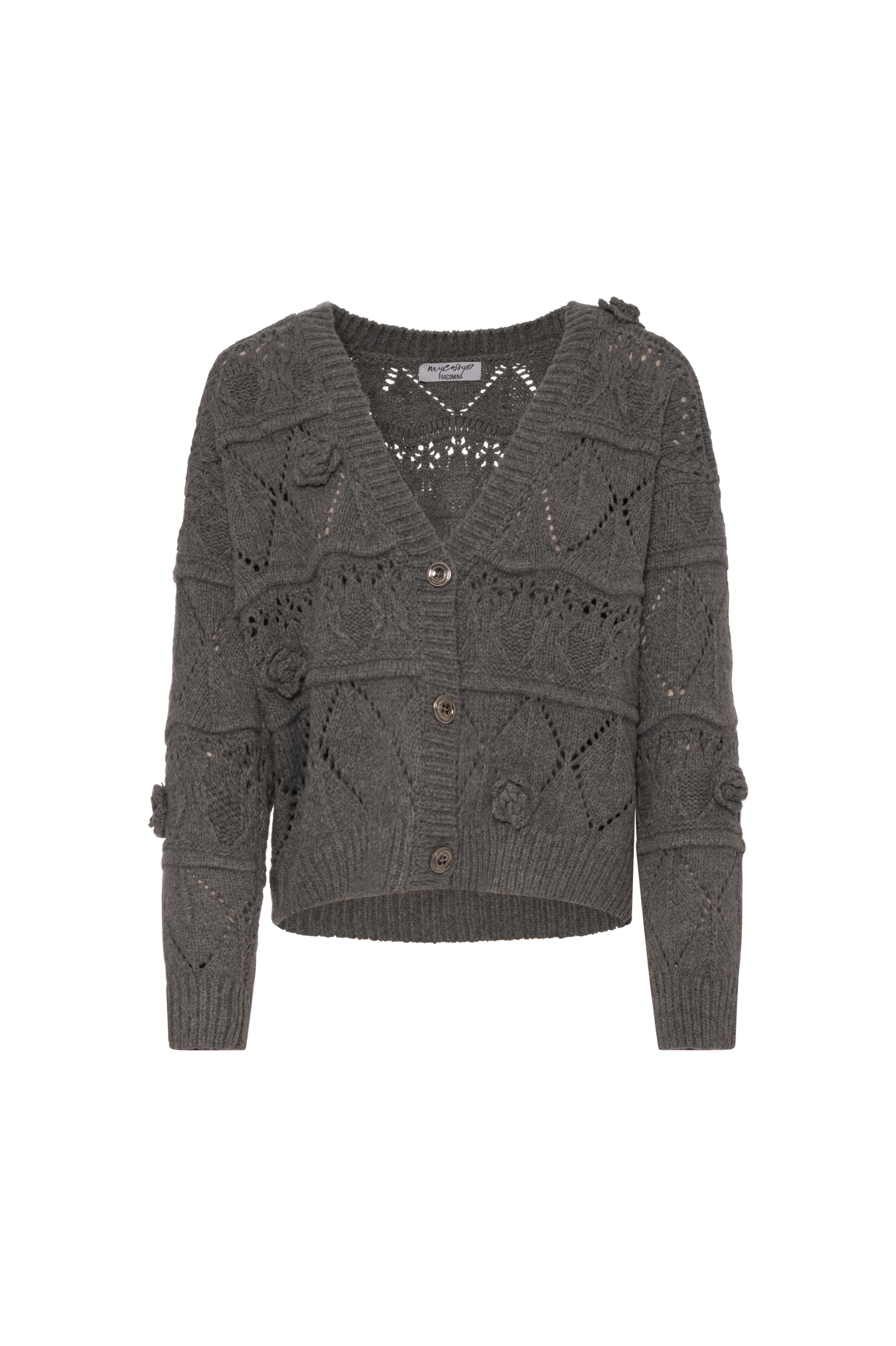 Cardigan regular con punto treccia e trafori FY26WT8038K47401-KE9 Fracomina