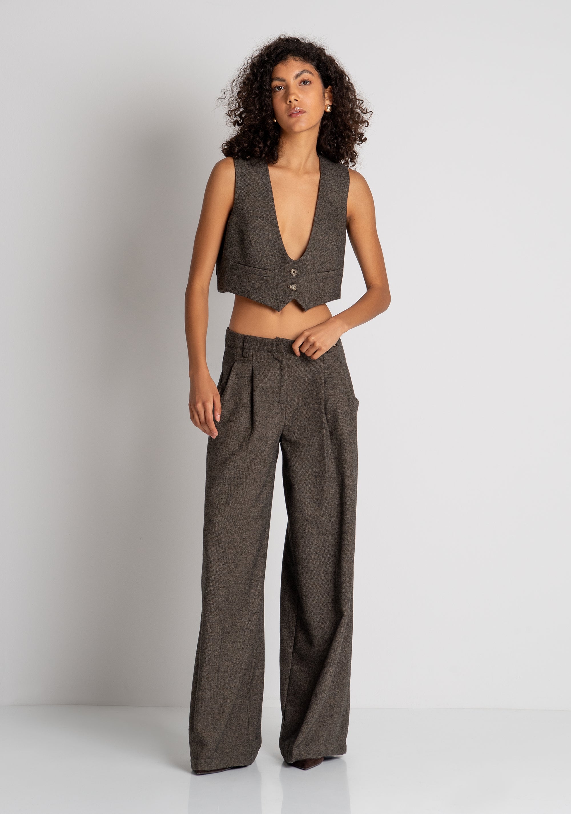 Pantalone wide a palazzo in tweed FZ26WV3002W73601 FRACOMINA