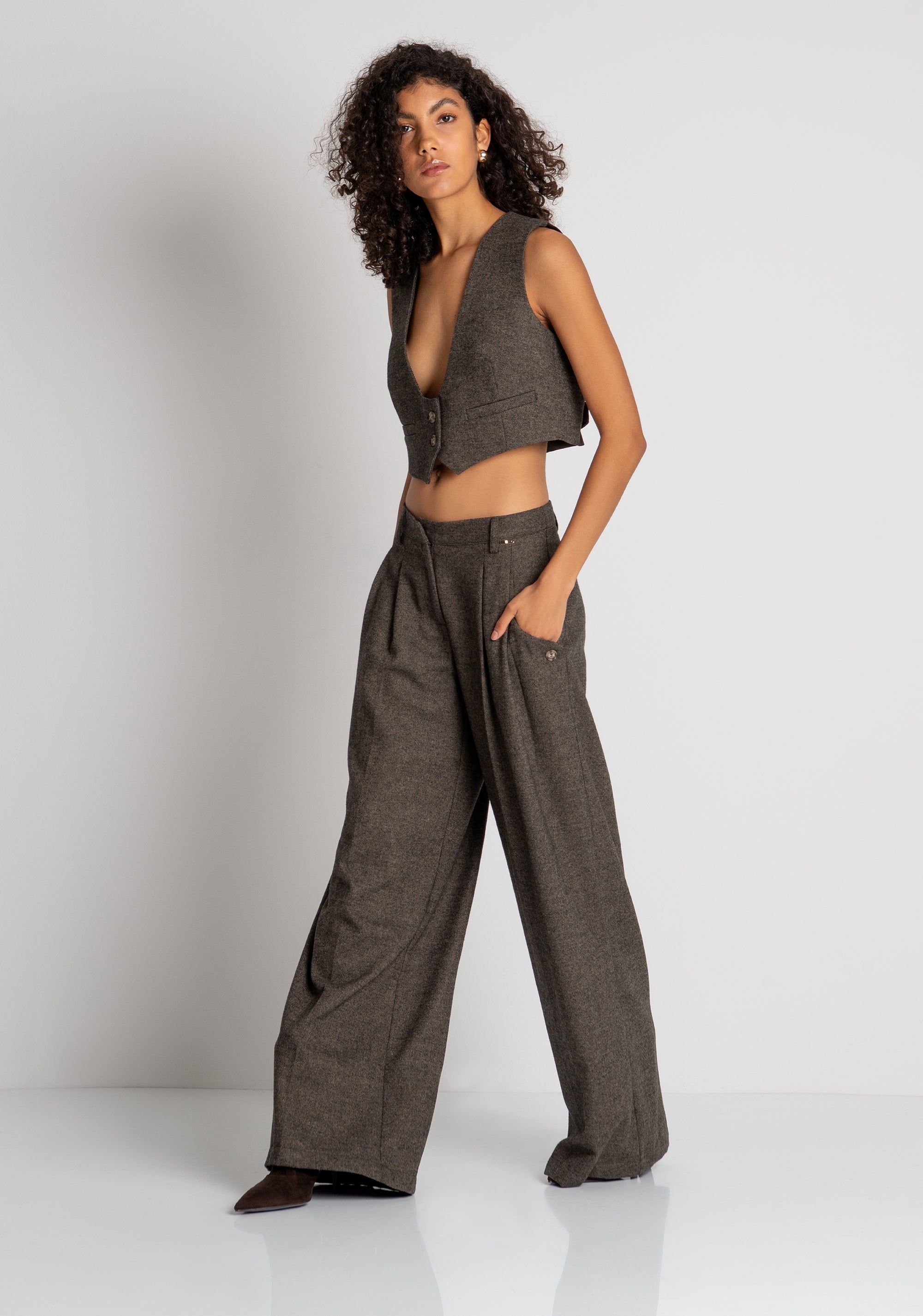 Pantalone wide a palazzo in tweed FZ26WV3002W73601 FRACOMINA