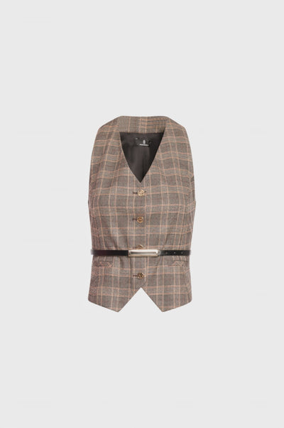 Gilet regular in tessuto Principe di Galles