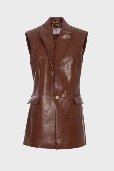 Gilet regular lungo in finta pelle