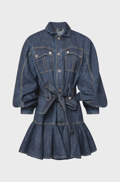 Abito regular mini in denim con lavaggio medio