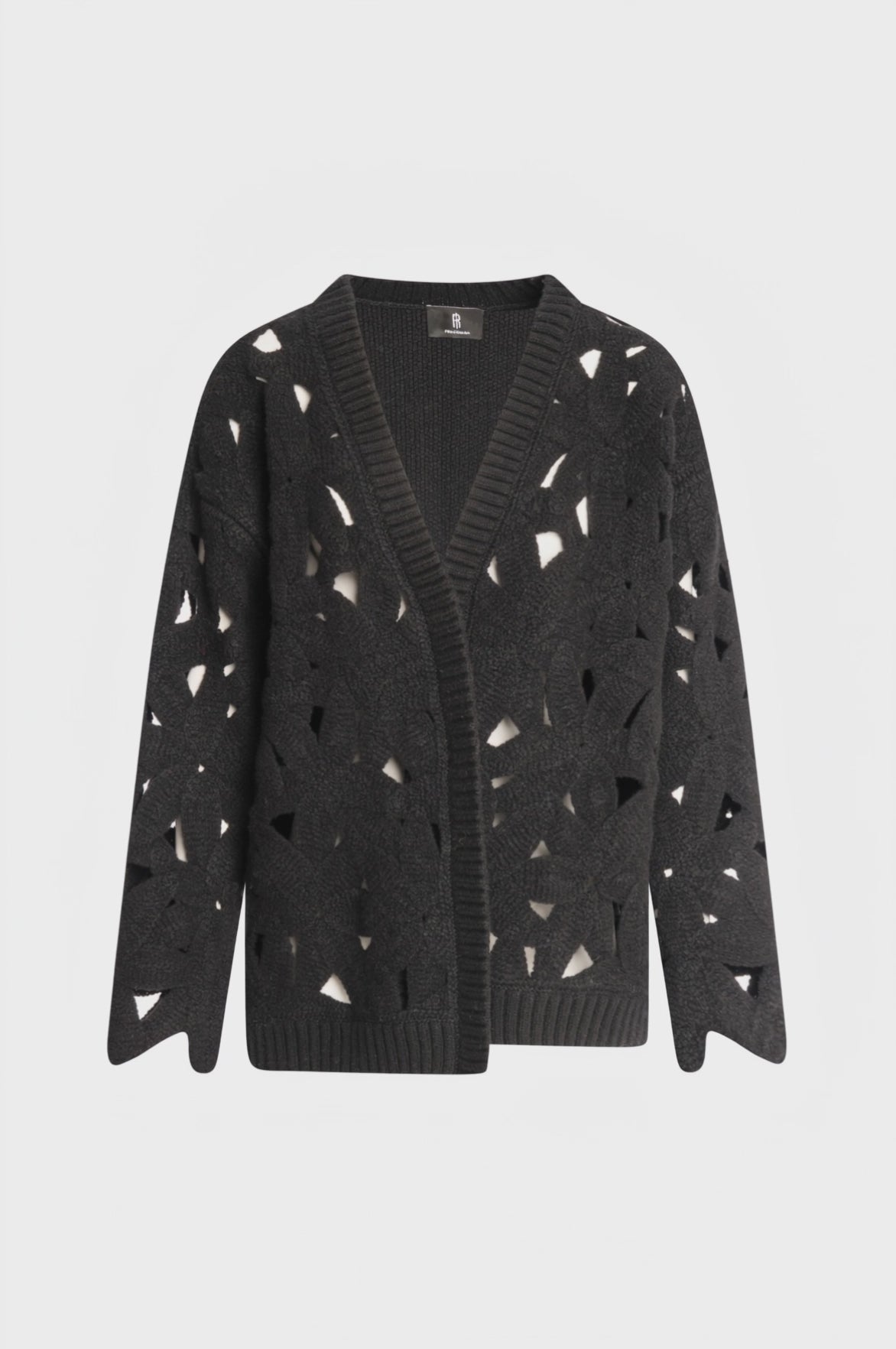 Cardigan regular aperto macramè in lana merinos