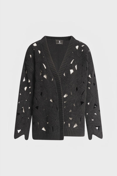 Cardigan regular aperto macramè in lana merinos