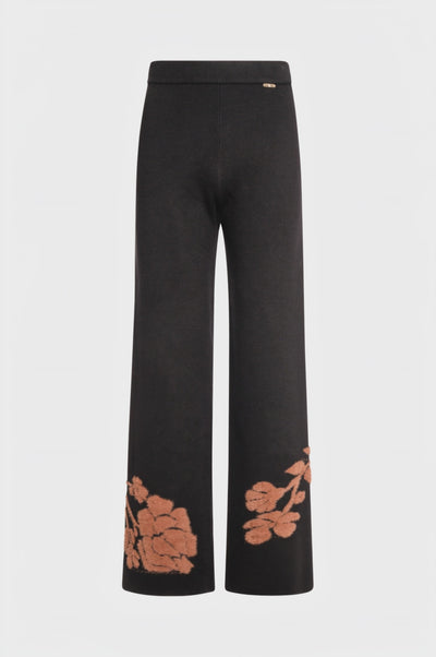 Pantalone wide a palazzo in maglia con jacquard floreale