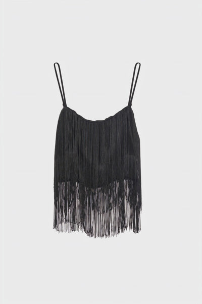 Top senza maniche cropped con frange