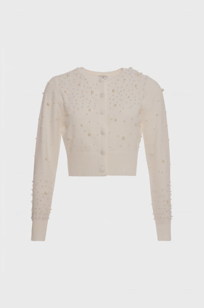Cardigan cropped con perle applicate