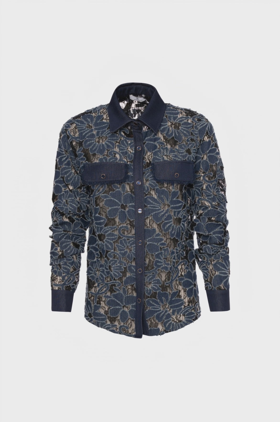 Camicia regular in denim lavorato con fiori