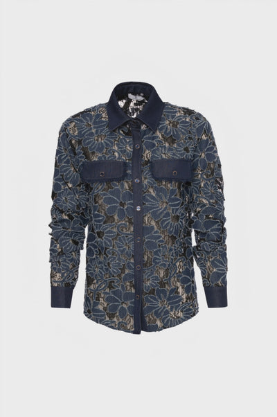 Camicia regular in denim lavorato con fiori
