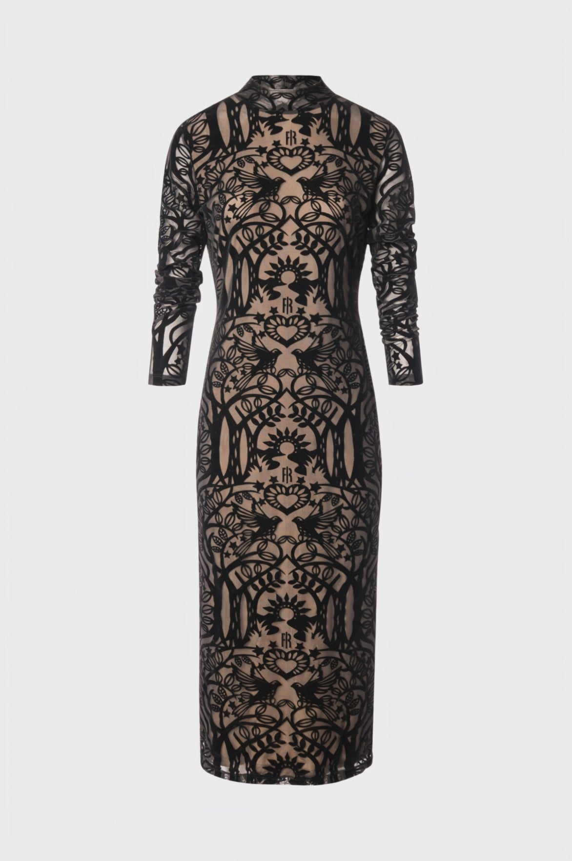 Abito slim midi in pizzo floccato