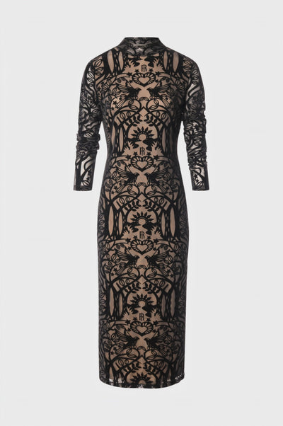 Abito slim midi in pizzo floccato