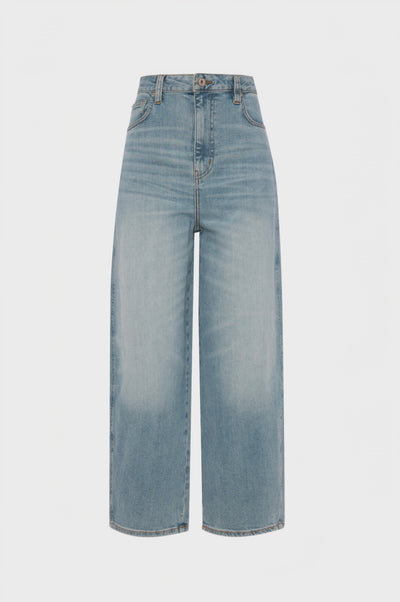 Jeans carrot balloon in denim con lavaggio medio chiaro