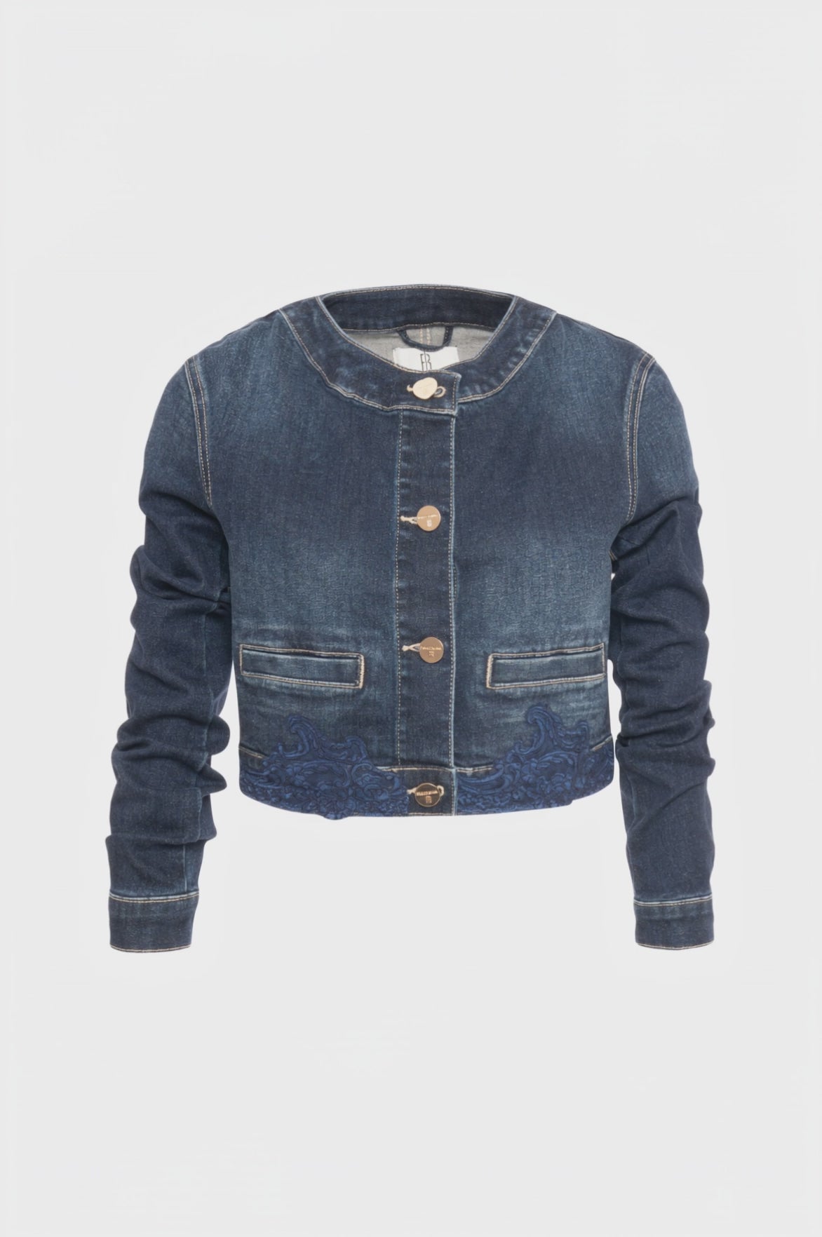Giacca cropped in denim con lavaggio medio