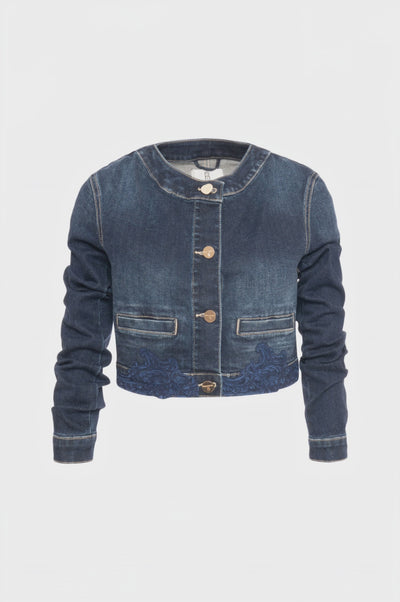 Giacca cropped in denim con lavaggio medio