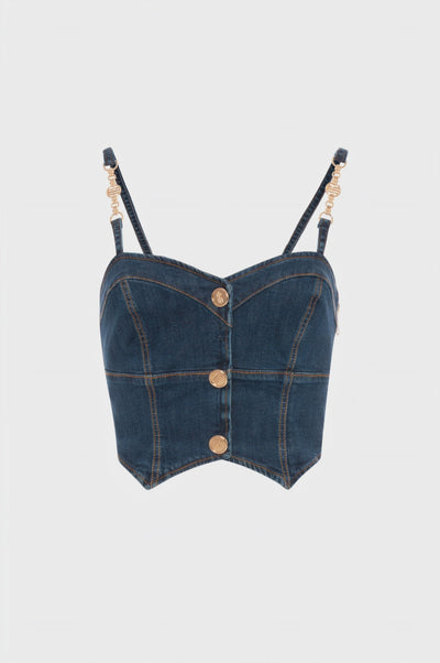 Bustier slim cropped in denim con lavaggio medio