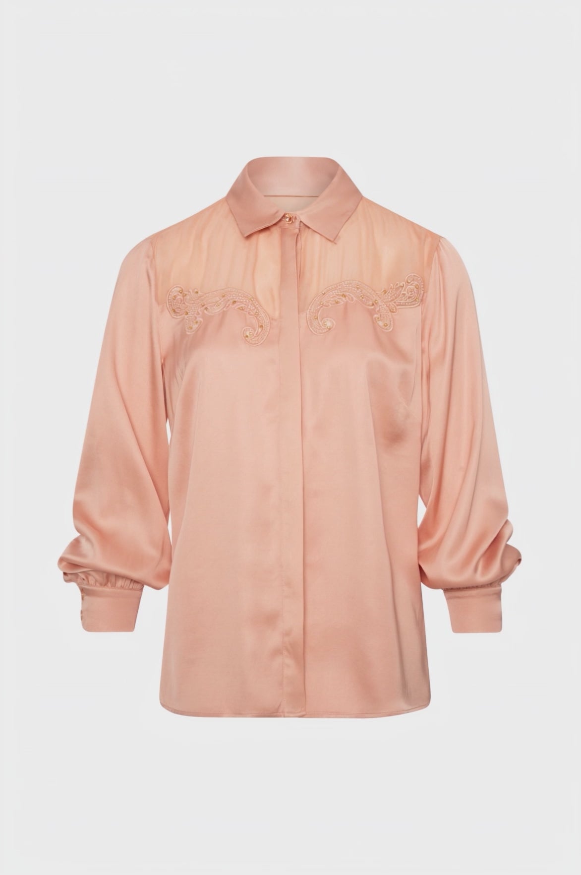 Camicia regular in raso con ricami