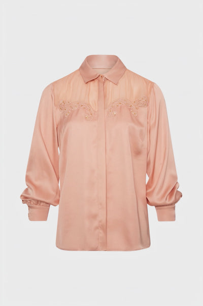 Camicia regular in raso con ricami