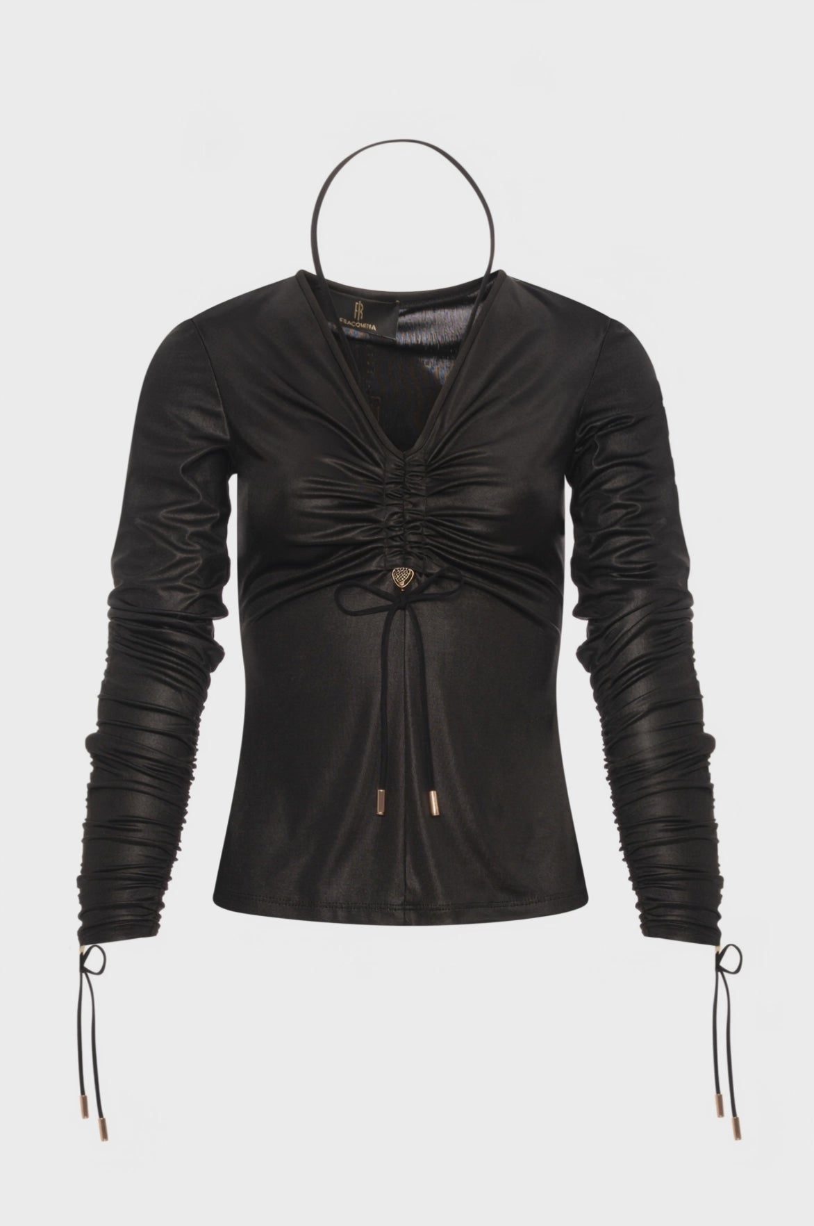 Blusa slim in tessuto finta pelle
