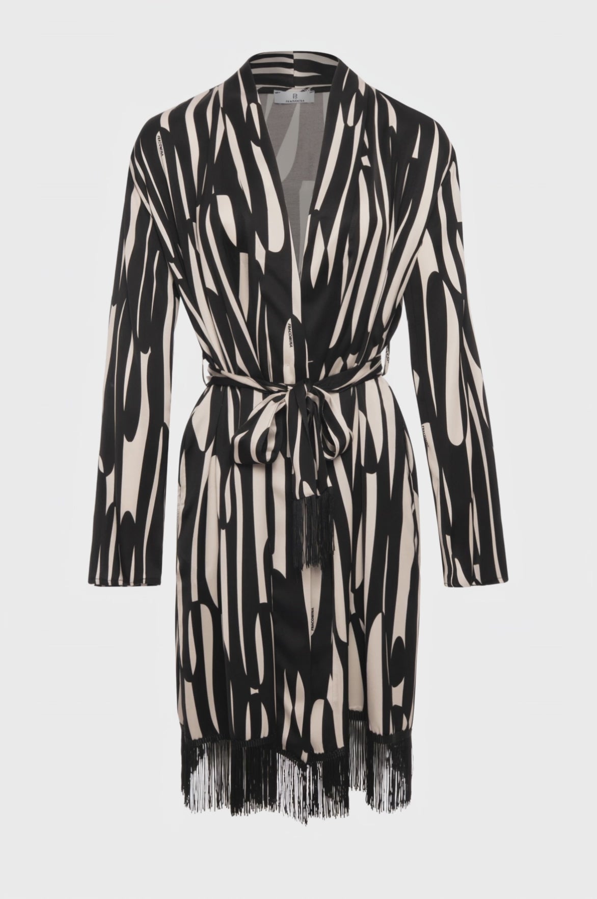 Kimono regular lungo in viscosa con fantasia astratta