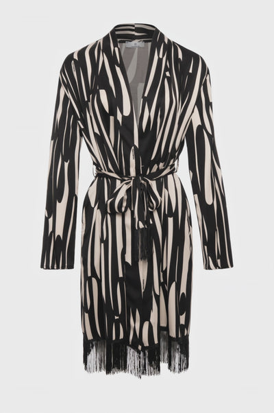 Kimono regular lungo in viscosa con fantasia astratta