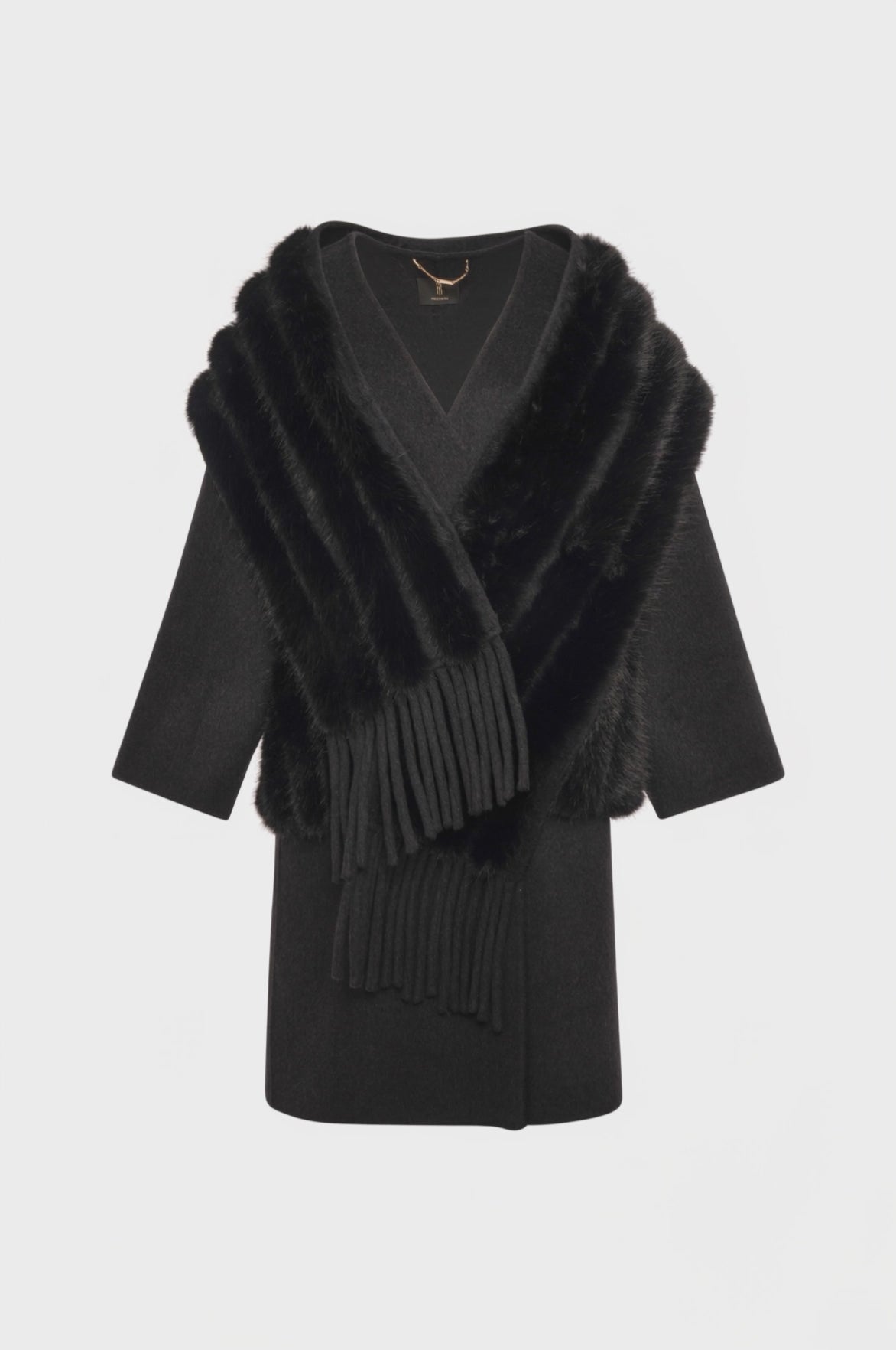 Cappotto regular lungo in lana con inserti in finta pelliccia