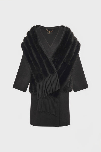 Cappotto regular lungo in lana con inserti in finta pelliccia