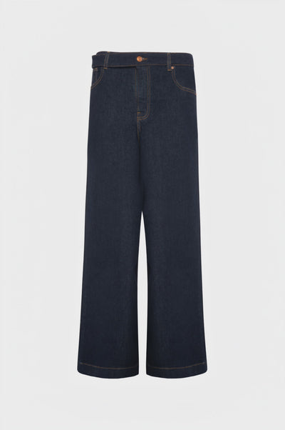Jeans wide leg in denim con lavaggio raw