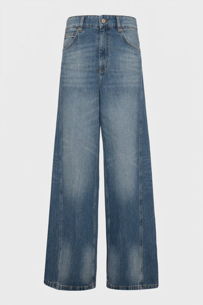 Jeans flare in denim con lavaggio medio strong