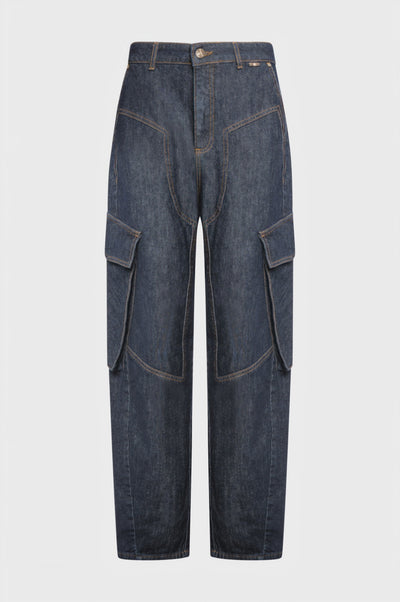 Jeans carrot balloon fit in denim con lavaggio scuro
