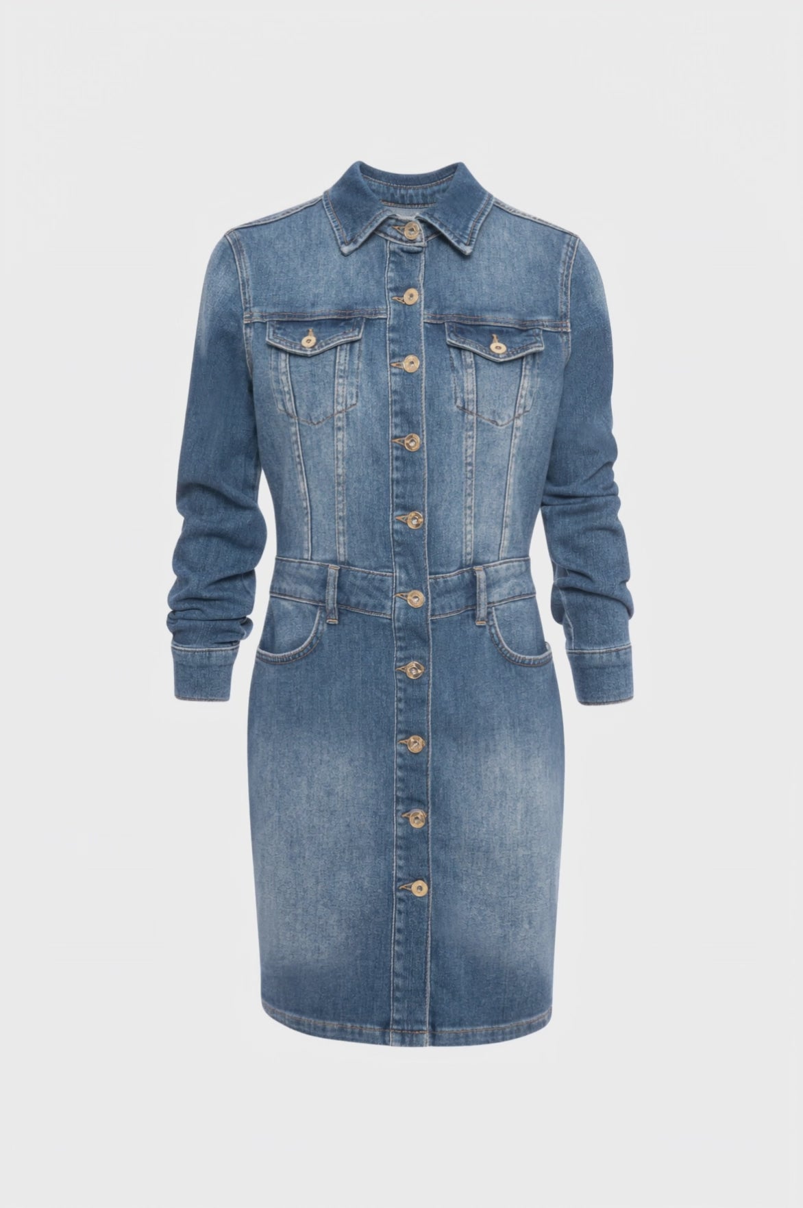 Abito slim modello chemisier in denim con lavaggio medio
